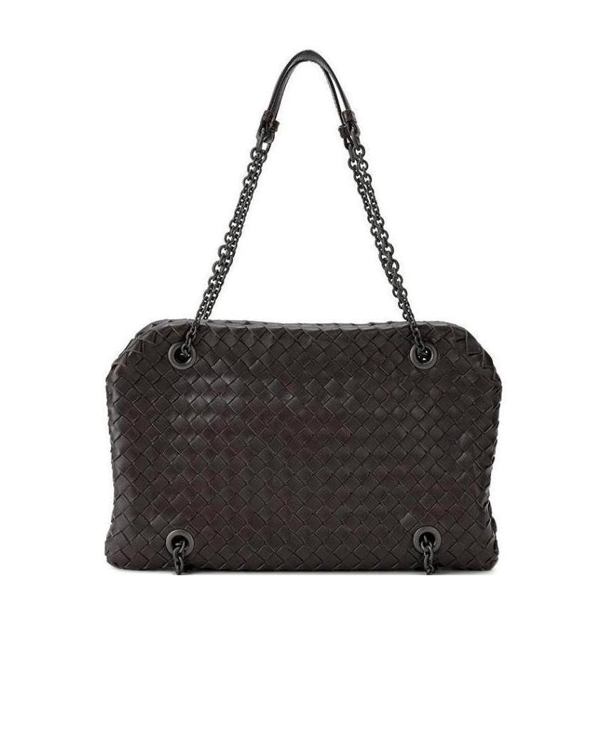 Bottega Veneta Woven Pattern Chain Handbag In Brown