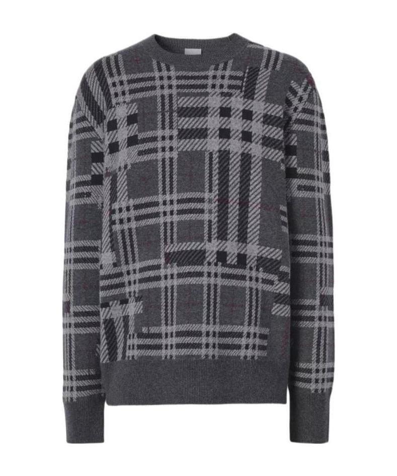 Burberry Contrast-check Jumper In Gray