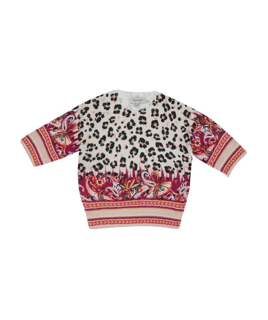 Twinset Twin Set Bambina Maglia Stampa Animalier In Misto Cotone In Multicolor