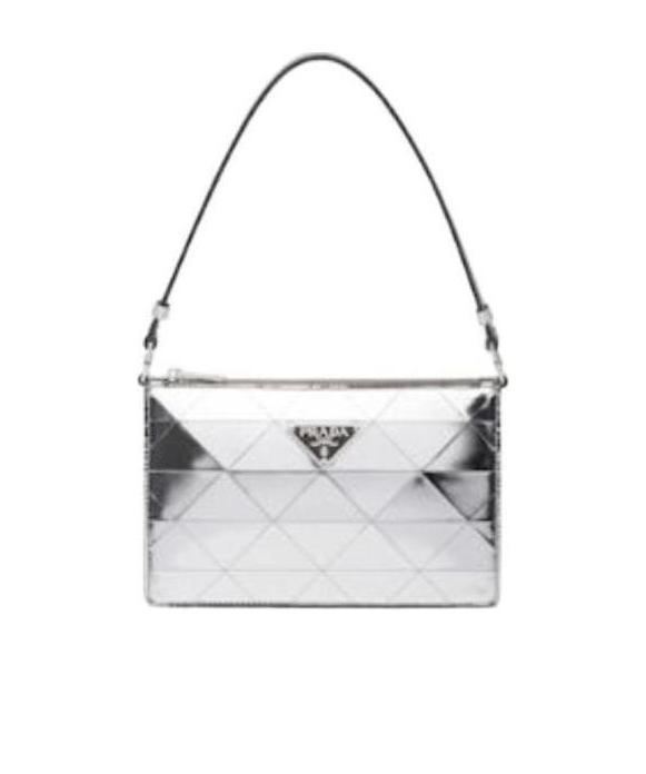 Prada Triangle Logo Metallic-finish Mini Bag In White