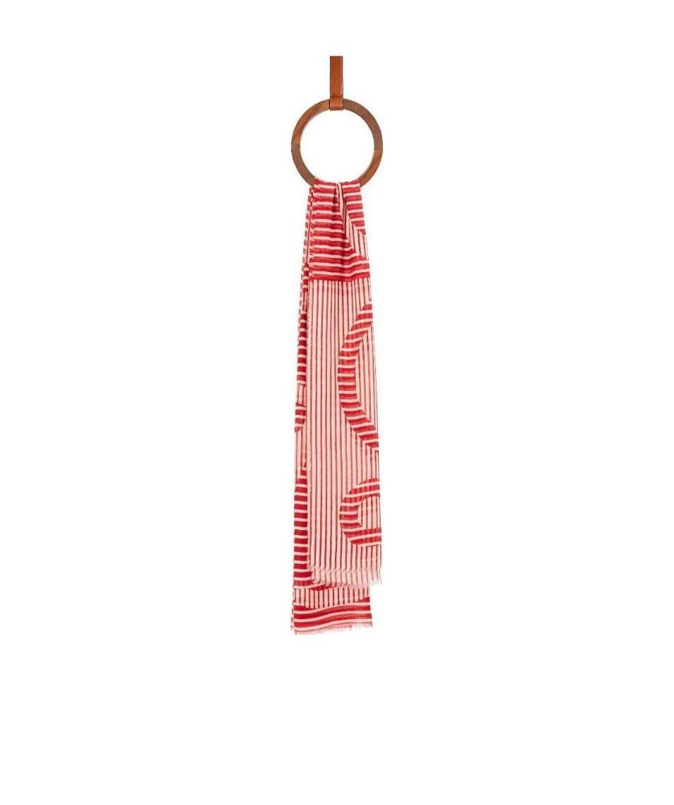 Loewe Anagram Contrast Stripe Scarf In Red