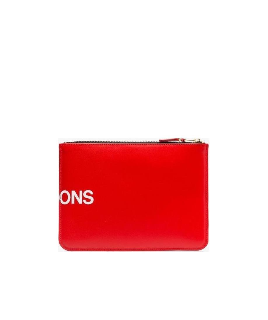 COMME DES GARÇONS LOGO-PRINT LEATHER CLUTCH BAG