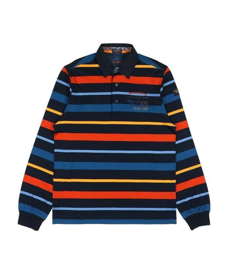 Paul & Shark Striped Long-sleeved Polo Shirt In Black