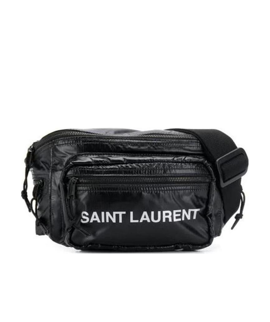 Saint Laurent Logo Printed Padded Belt Bag In Black