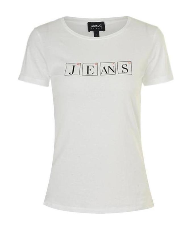 Shop Armani Jeans Logo Printed Pattern T-shirt In White