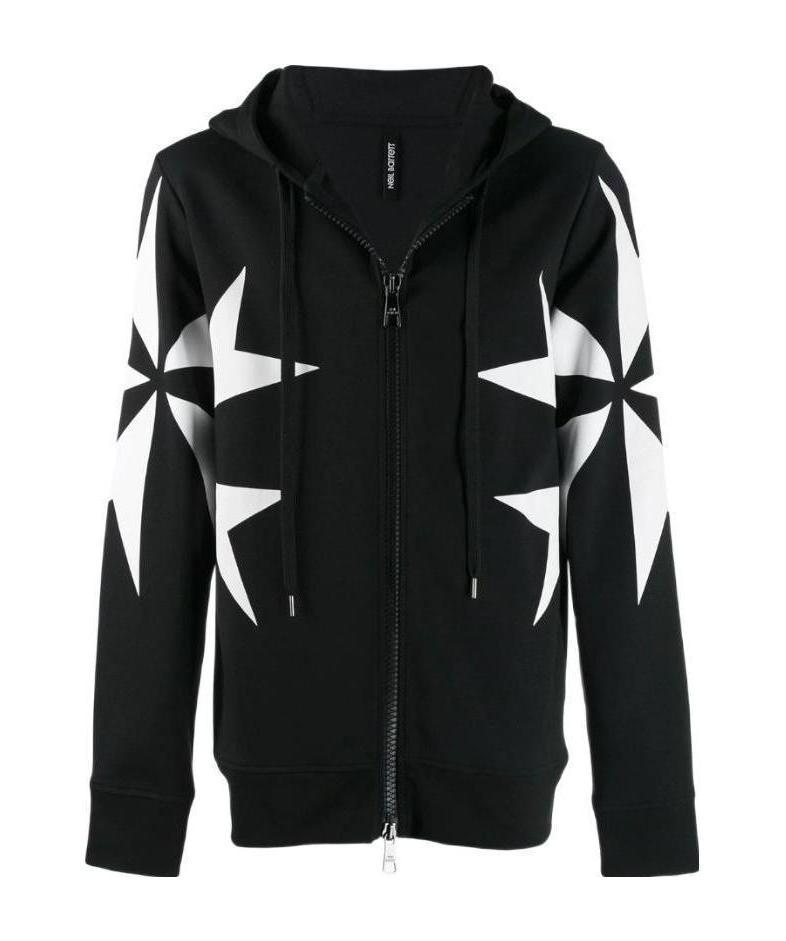 Neil Barrett Cross-printed Zipper With Hat Casual Jacket In Black