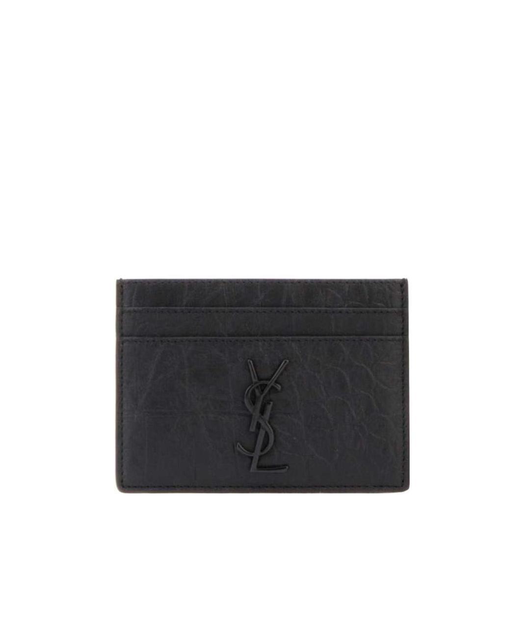 Saint Laurent Monogram Logo Plaque Cardholder In Gray