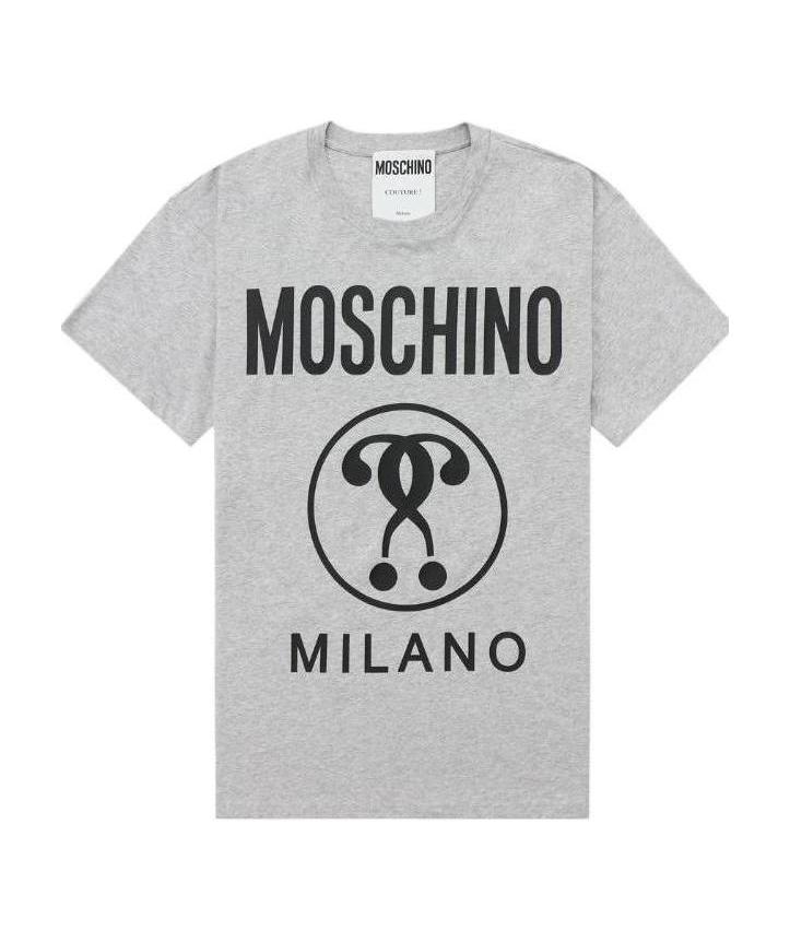 Moschino Double Question Mark Logo Printed T-shirt In Gray