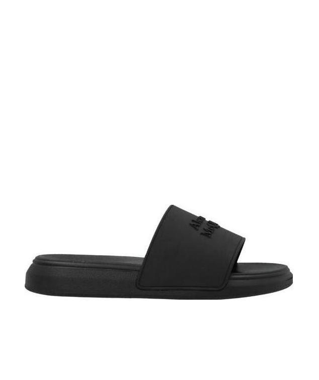 Alexander Mcqueen Logo-patch Open-toe Slides In Black