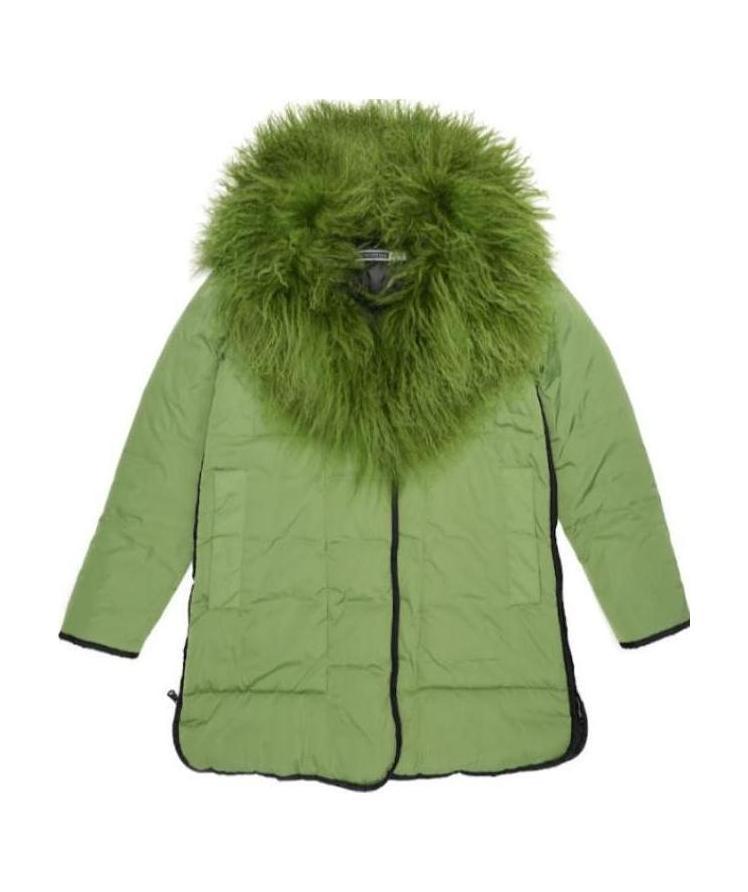 Sportmax Down Jacket With Hairy Collar In Green