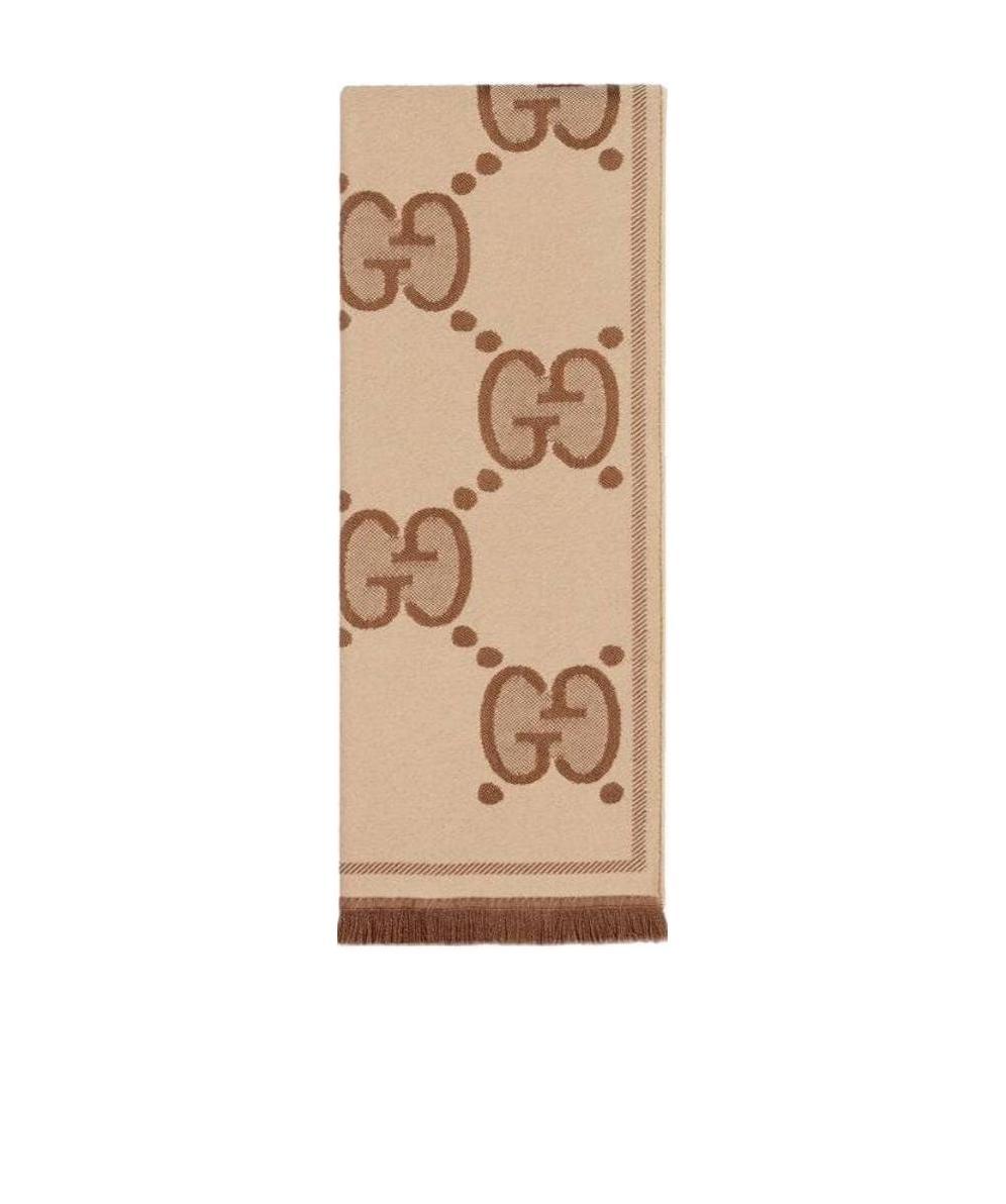 Gucci Two-tone Gg Supreme Knit Scarf In Nude