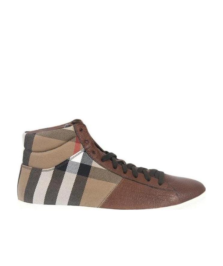 Burberry Checkered High Upper Board Shoes In Brown