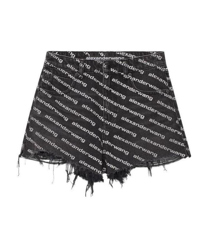 Alexander Wang Omens Grey Aged White Logo-print Bite Denim Shorts In Black