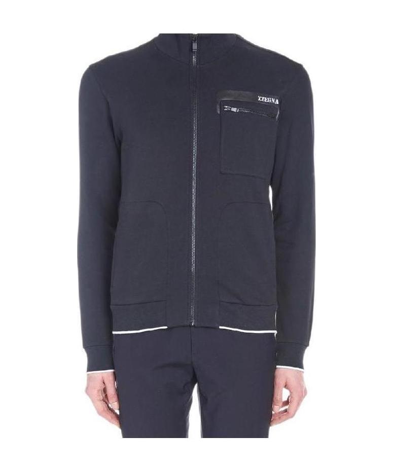 Shop Zegna Logo Zipper Casual Jacket In Black