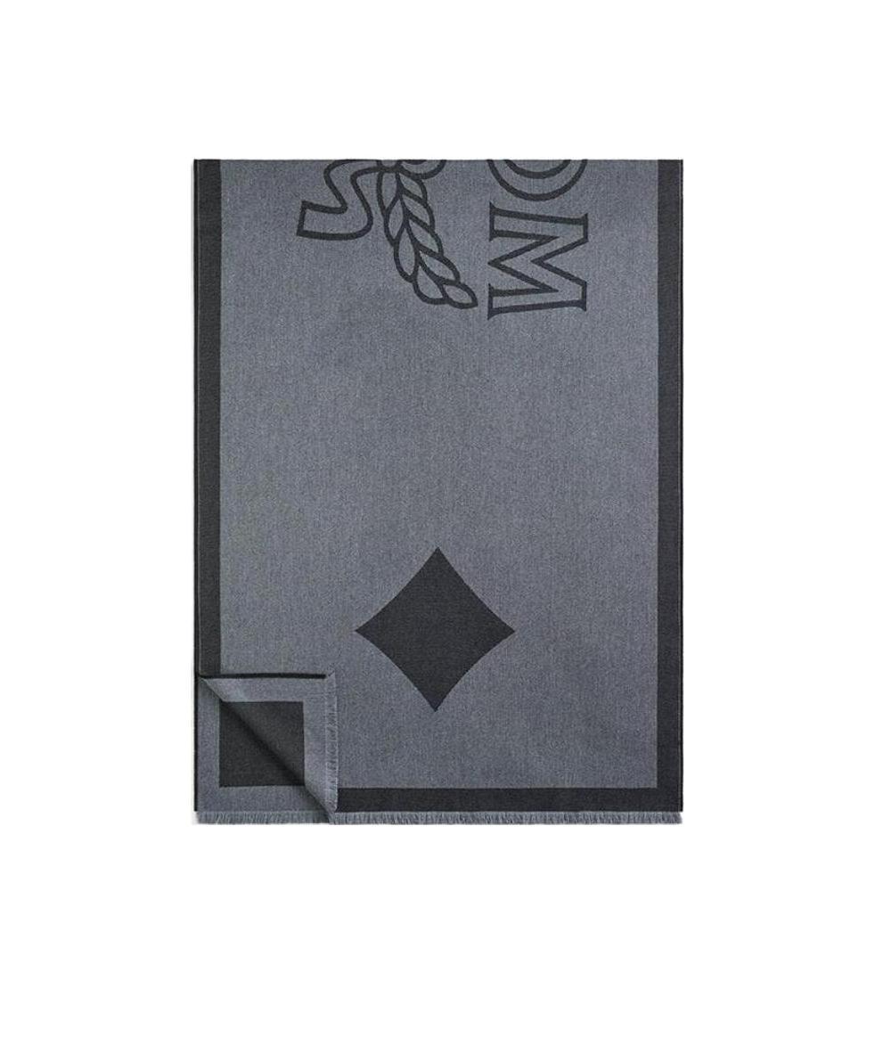 Mcm Logo Pattern Wool Scarf In Gray