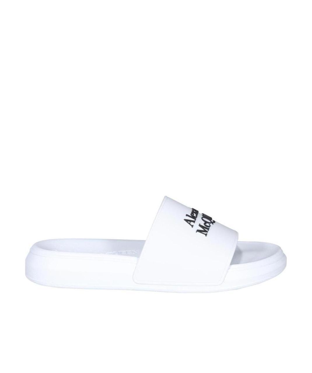 Alexander Mcqueen White Logo Pool Slides In Rubber In White