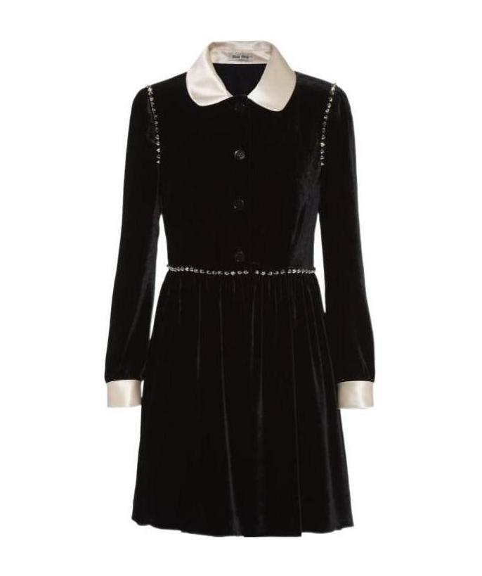 Miu Miu Stud-embellished Velvet-effect Dress In Black