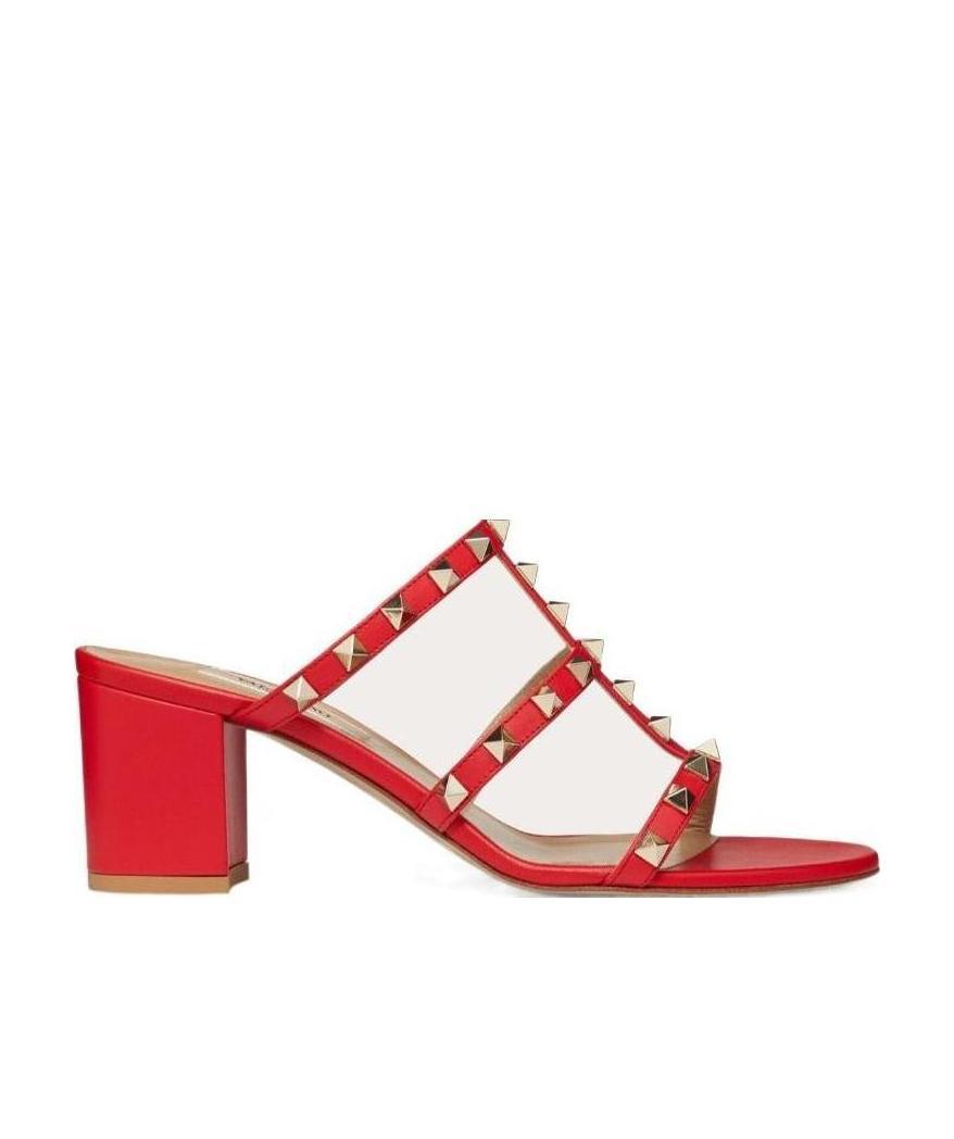 Shop Valentino Rockstud Sandals In Red