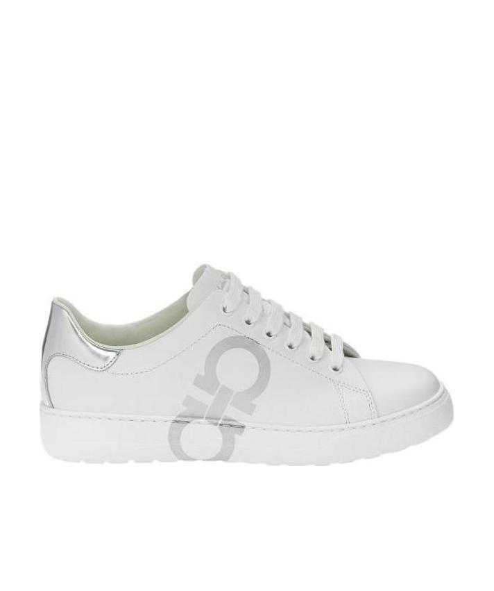Ferragamo Gancini-print Lace-up Sneakers In White