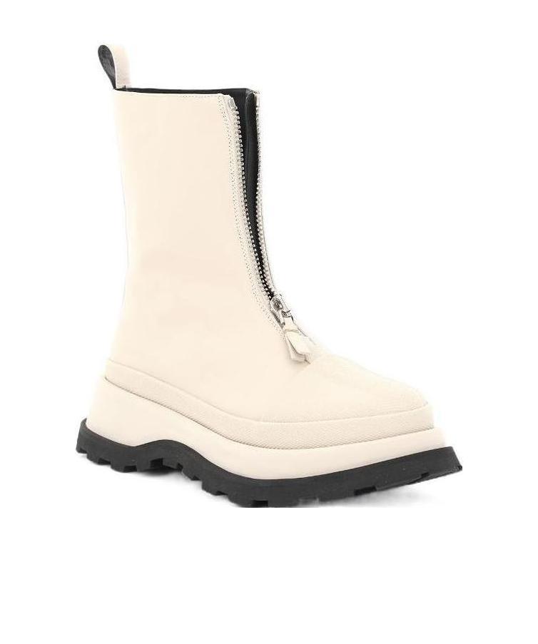 Jil Sander Leather Front-zip Ankle Boots In Nude