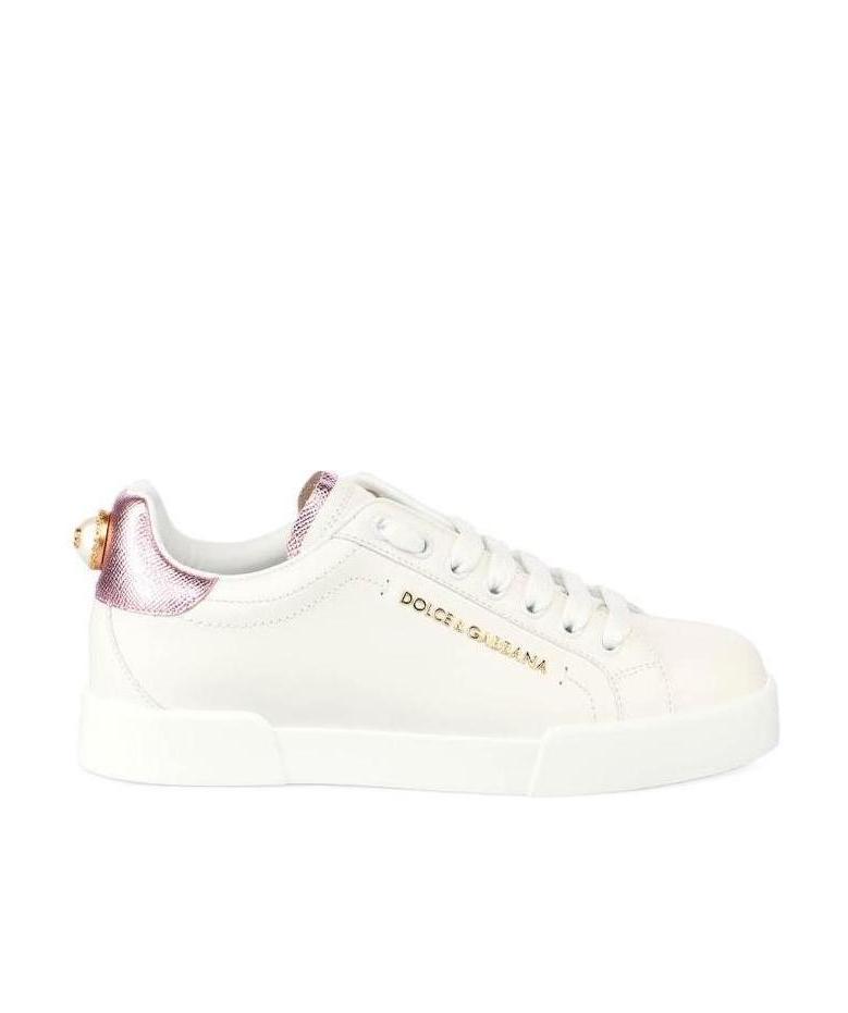 Dolce & Gabbana Portofino Leather Low-top Sneakers With Lateral Lettering Logo In White