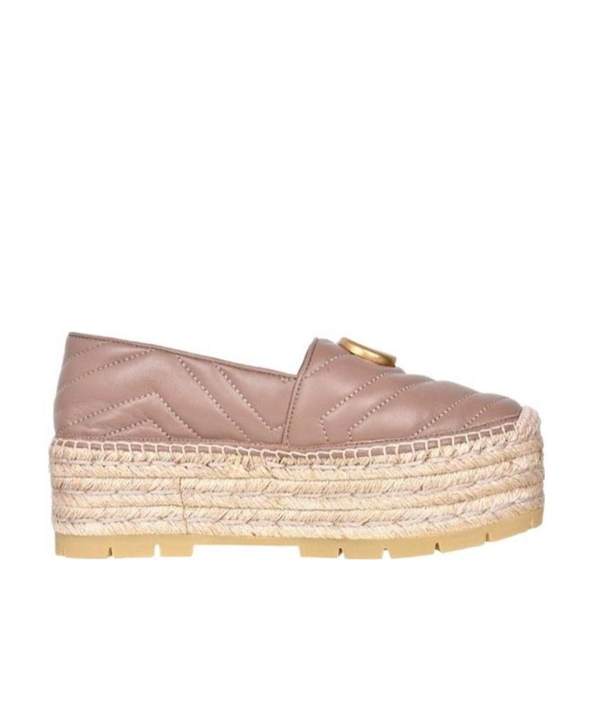 Gucci Gg Straw Platform Shoes In Nude