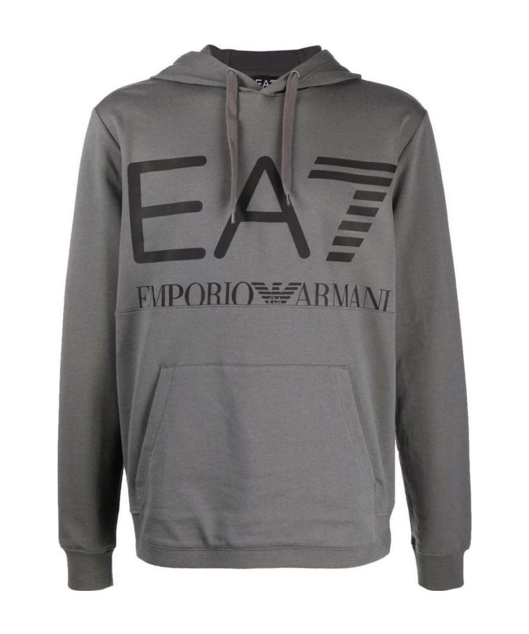 Ea7 Logo-print Pullover Hoodie In Gray