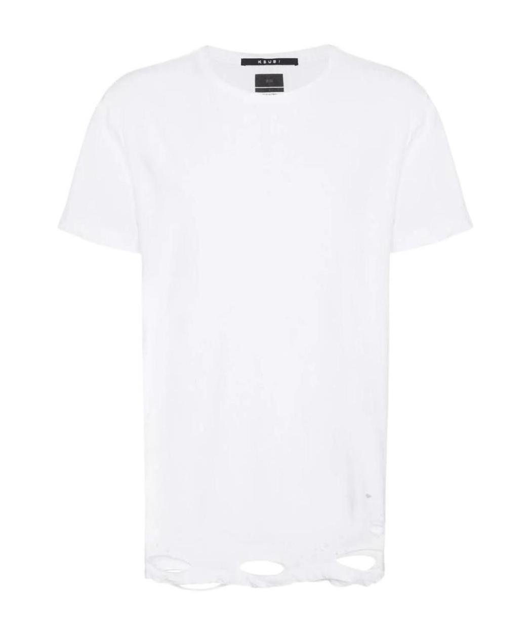 Ksubi Distressed-hem Longline T-shirt In White