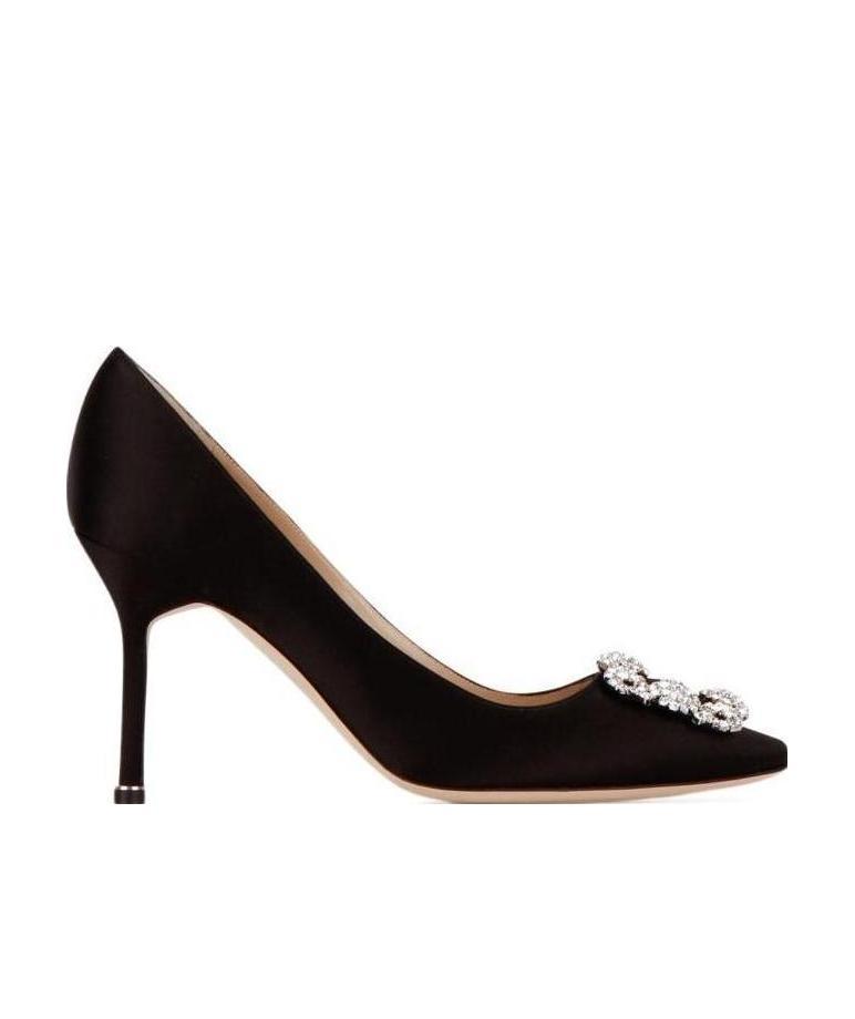 Shop Manolo Blahnik Hangisi Embellished Satin Pumps In Black
