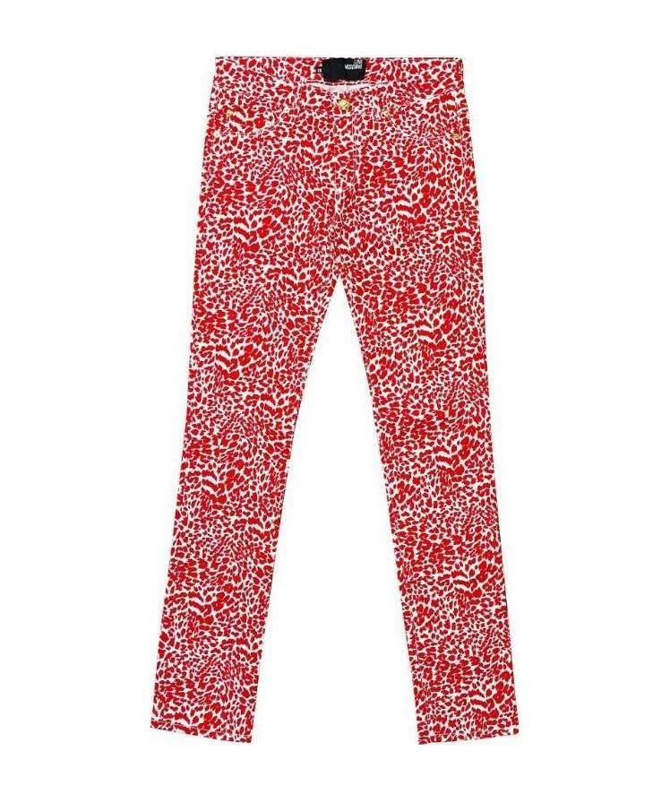 Moschino Leopard Print Jeans In Red