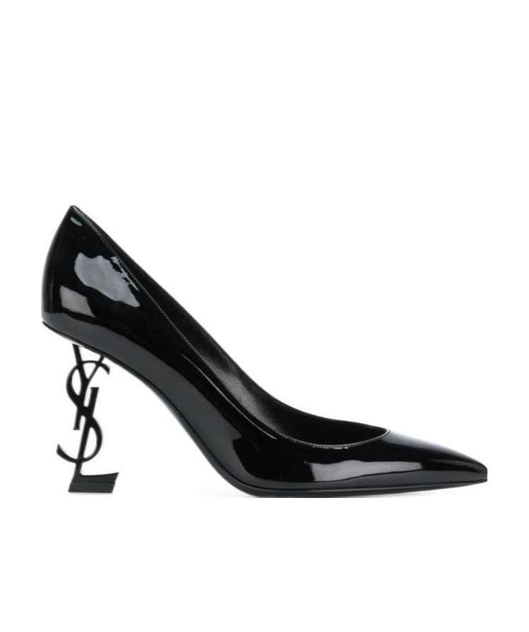 Saint Laurent Opyum Logo Heel Patent Leather Courts In Black