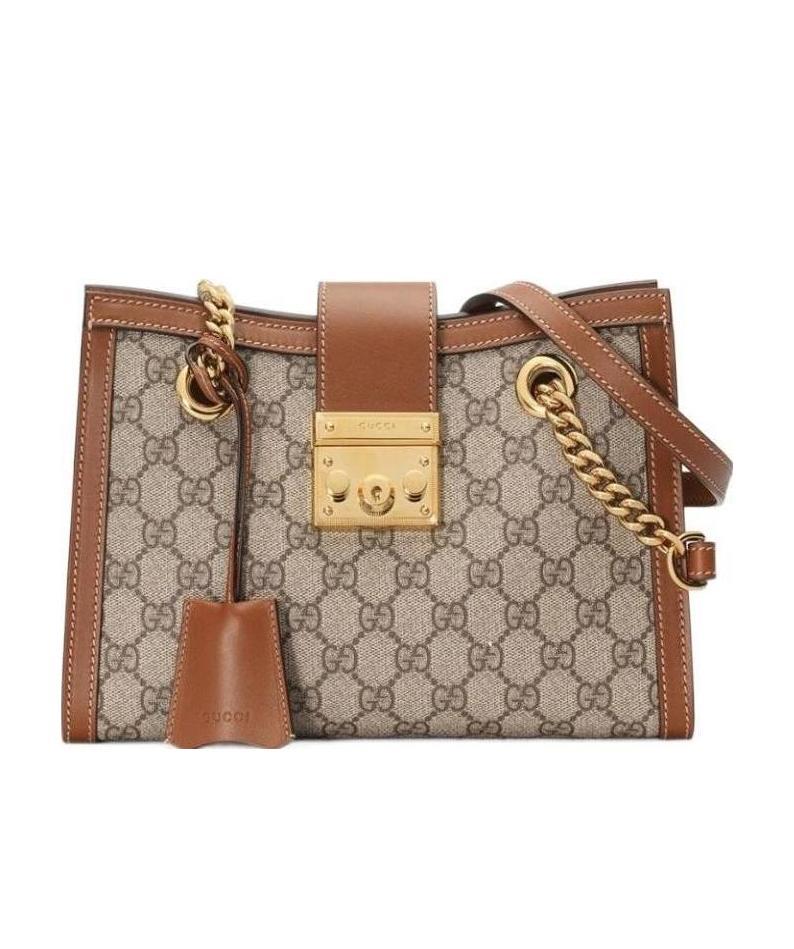 Gucci Padlock Gg Supreme Canvas Shoulder Bag In Nude
