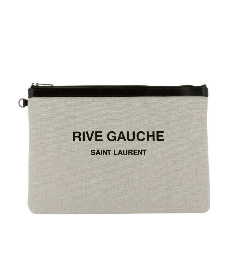 Saint Laurent Logo-print Clutch In Nude