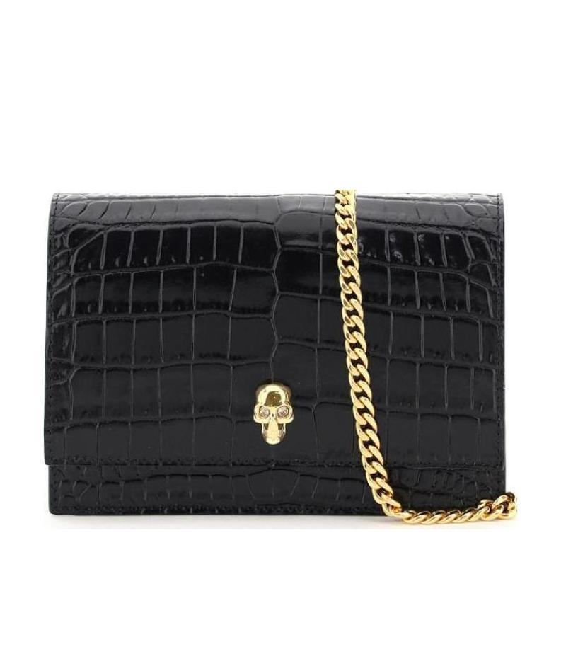 Alexander Mcqueen Womens Black Gold Skull Small Leather Cross-body Bag In Black