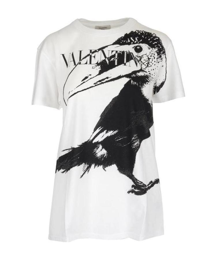Valentino Giant Beaked Bird Print T-shirt In White