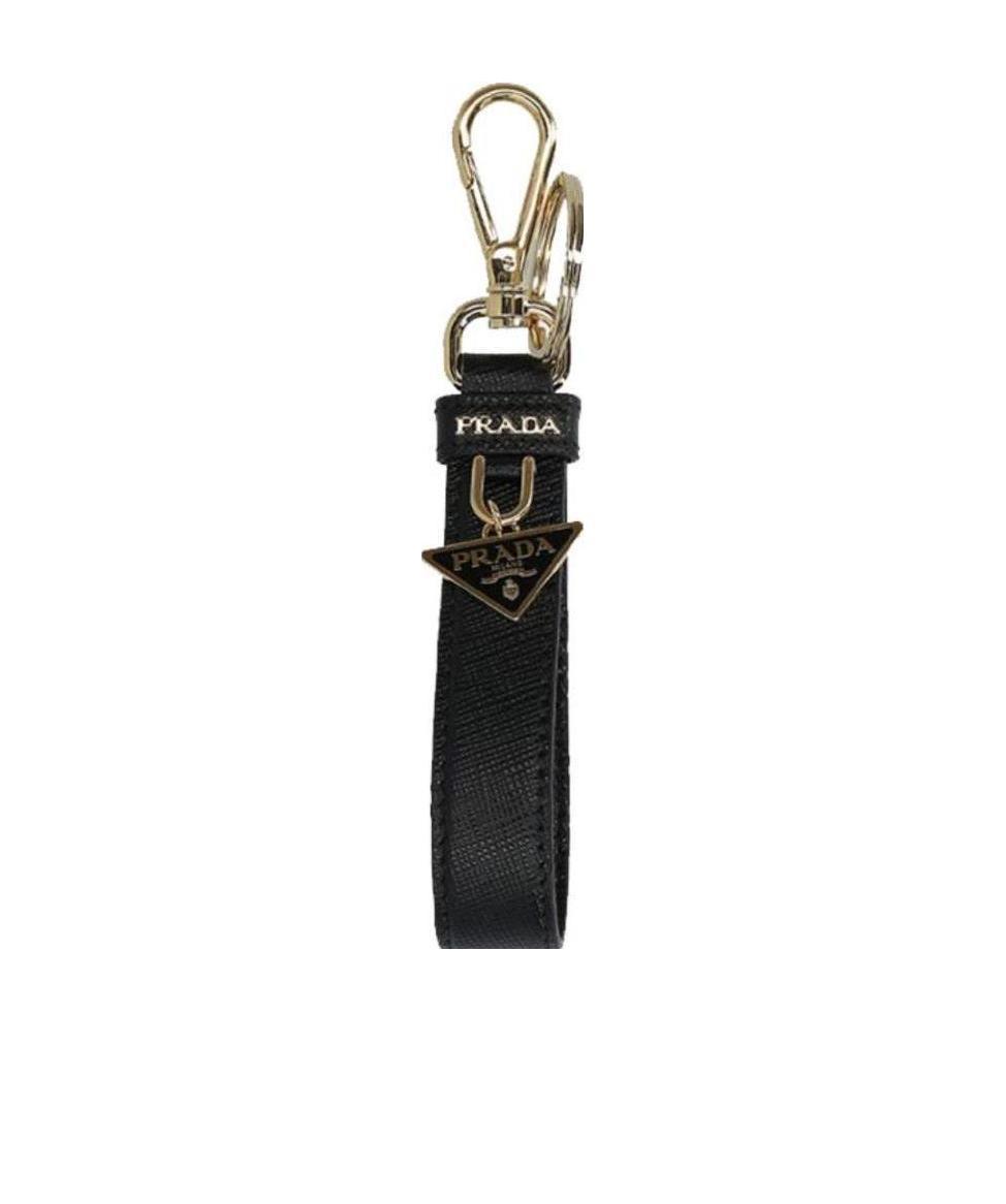Prada Saffiano Leather Key Ring In Black