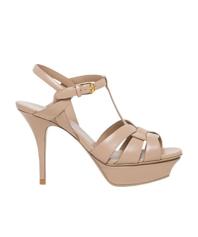Shop Saint Laurent Slp Tribute 75 Lthr Pltfrm Cage Sndl In Nude