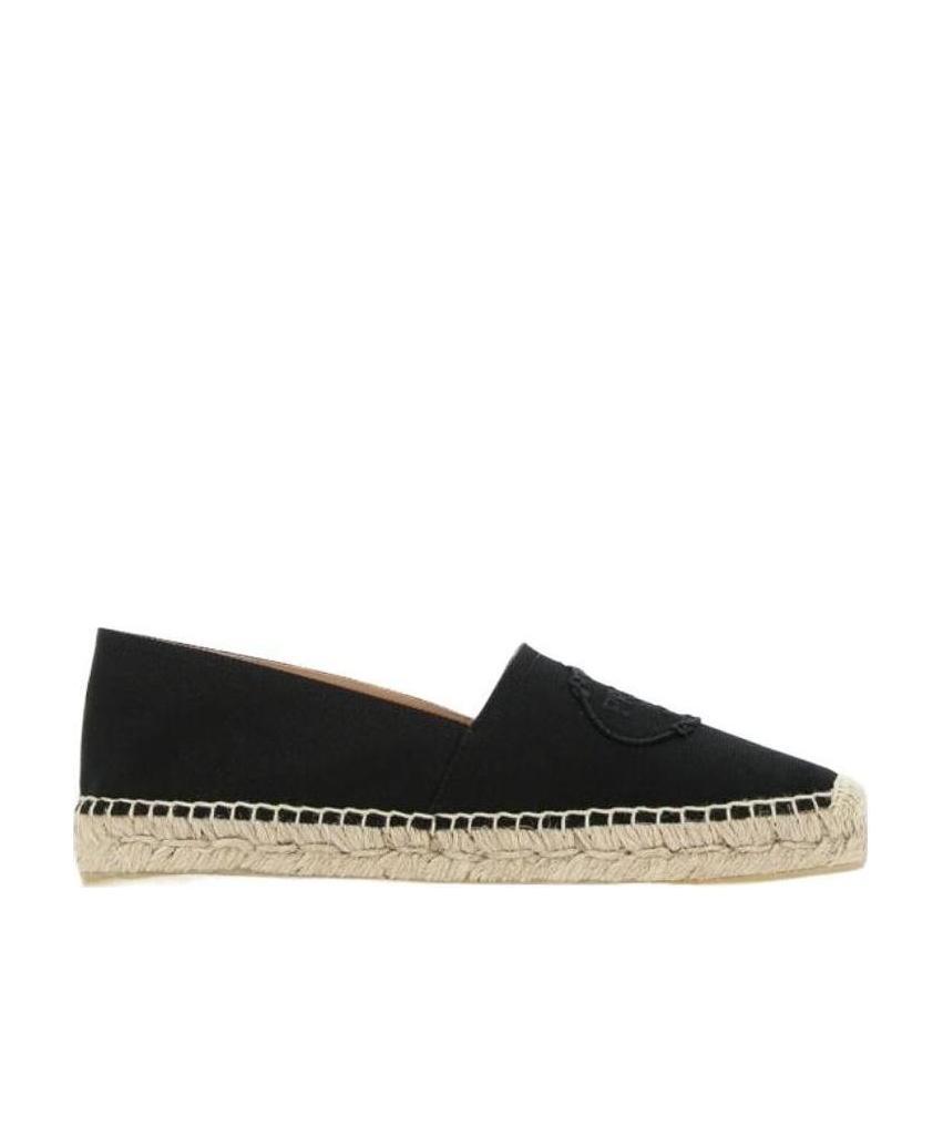 Prada Embroidered Logo Espadrilles In Black