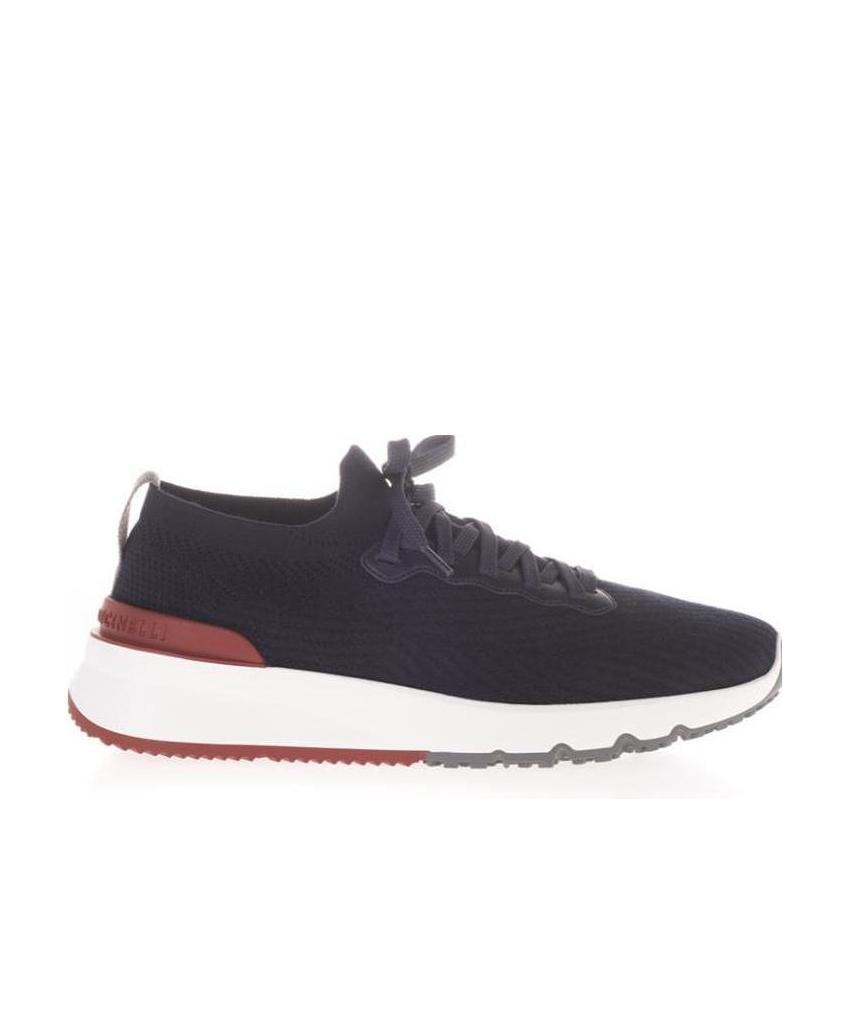 Brunello Cucinelli Knitted Leather-trimmed Sneakers In Black
