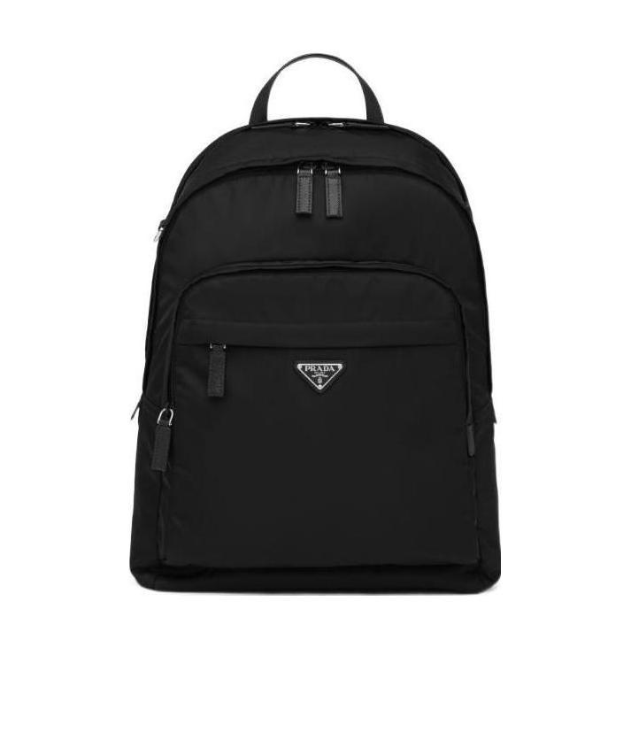 Prada Re-nylon Logo-plaque Backpack In Black