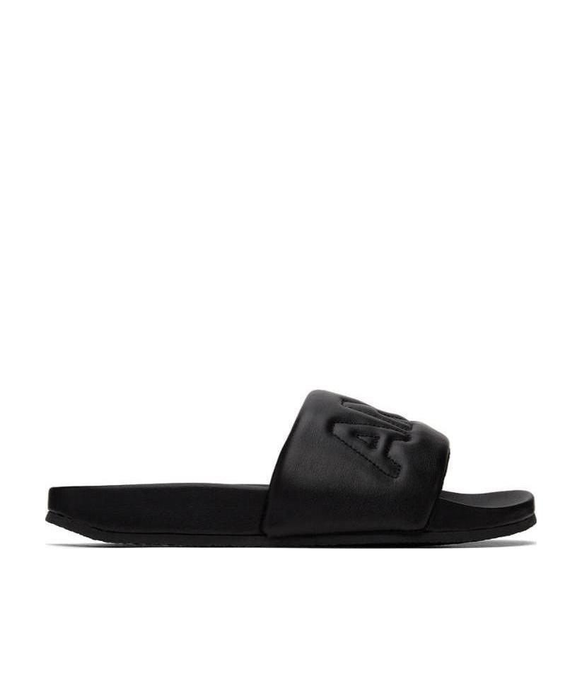Ambush Quilted Lettering Logo Sliders Man Sandals Black Size 9 Calfskin In Black