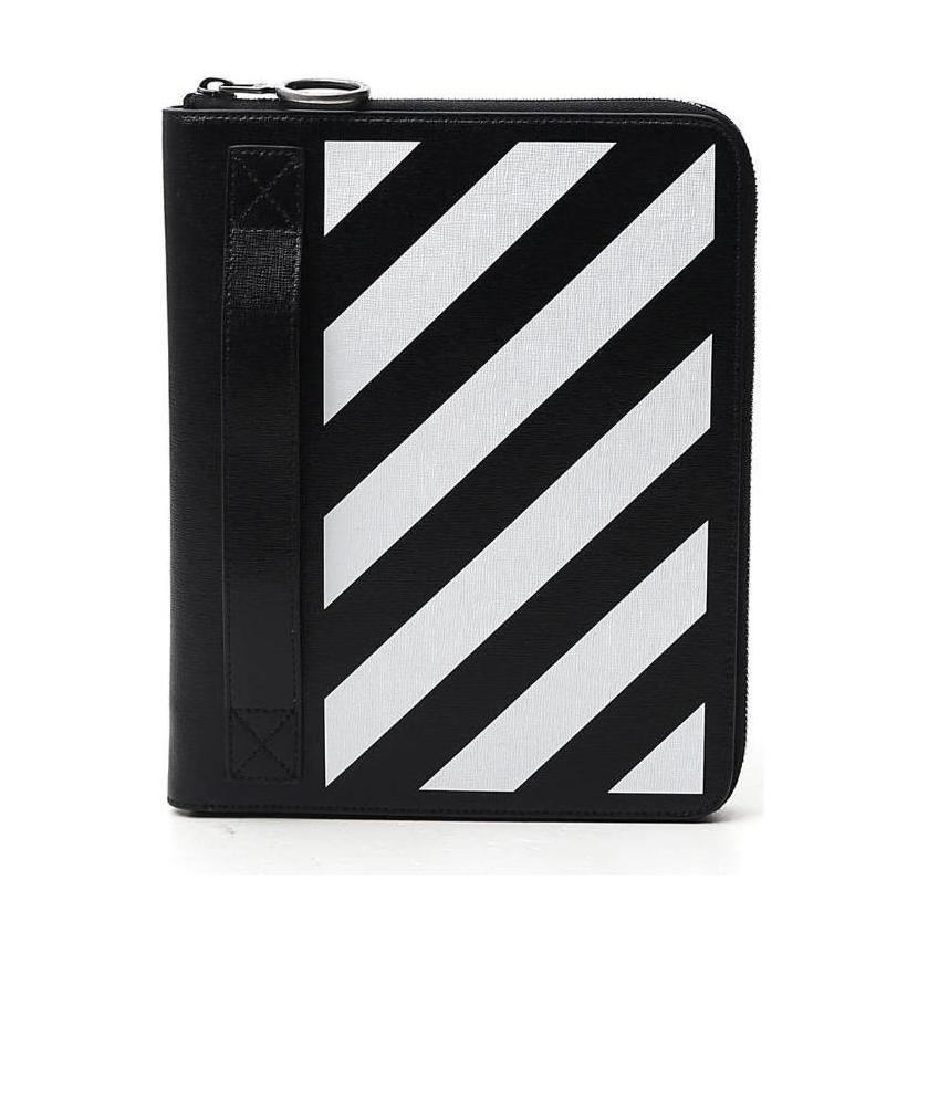 Off-white Striped Leather Clutch Bag In Black