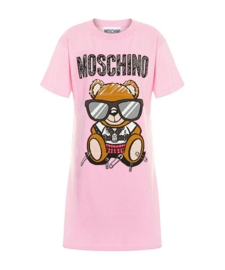 Moschino Teddy Bear Knitted Dress In Pink