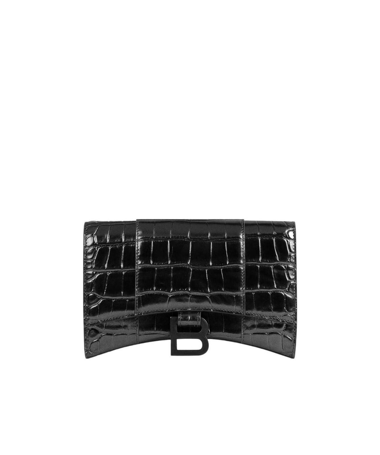 Balenciaga Hourglass Crocodile-effect Chain Wallet In Black