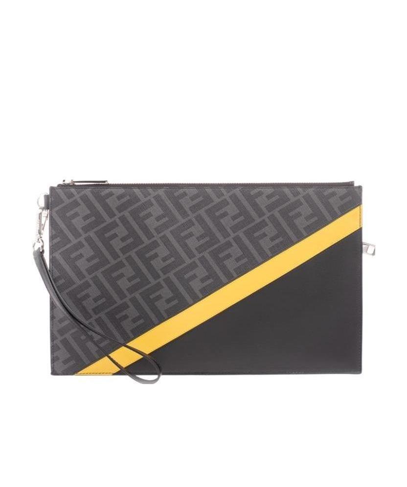 Fendi Flat Ff Motif Panelled Pouch In Black
