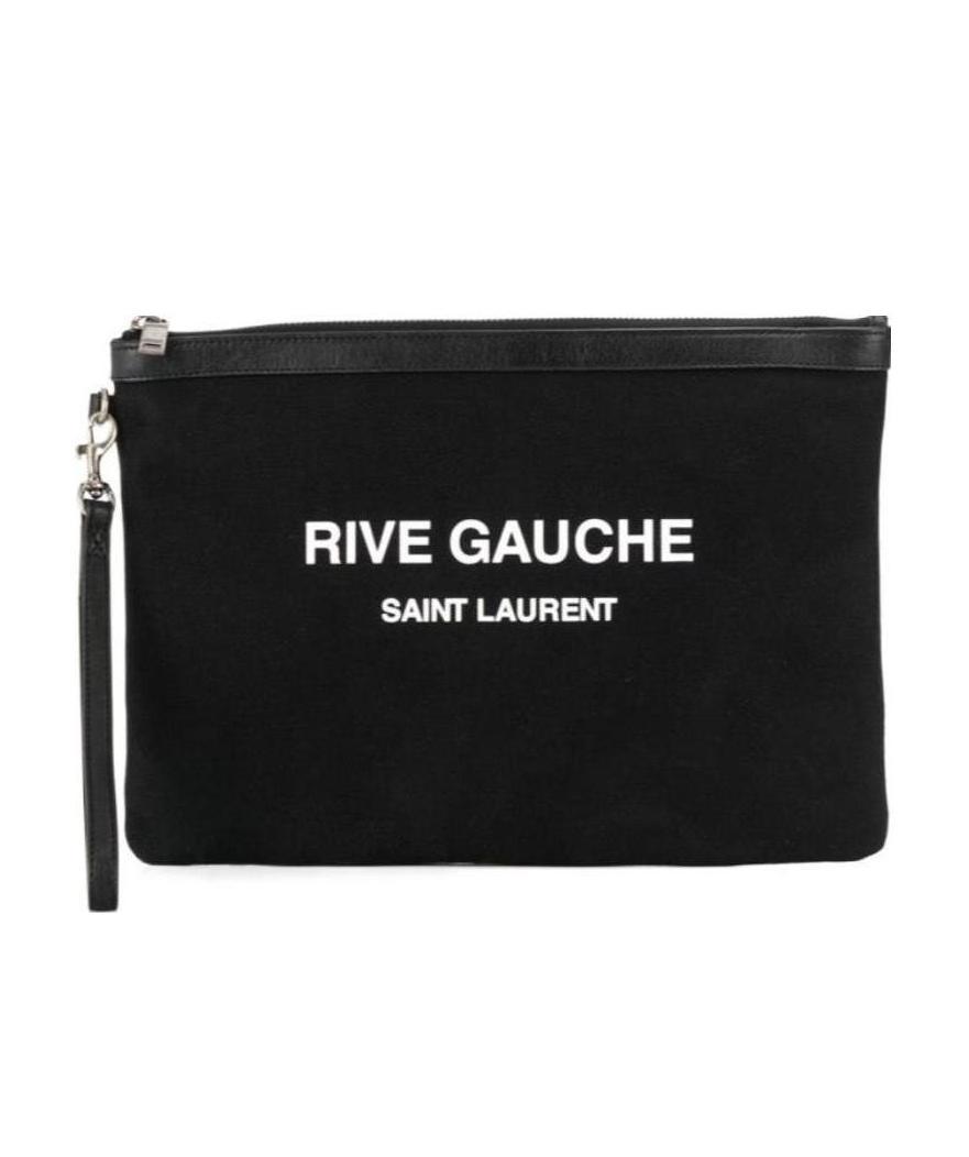 Saint Laurent Rive Gauche Logo-print Clutch In Black