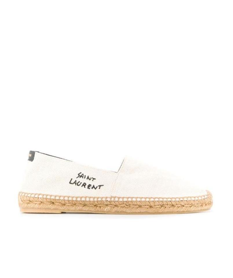 Saint Laurent Espadrille Ecru With Embossed Leather Detailing In White