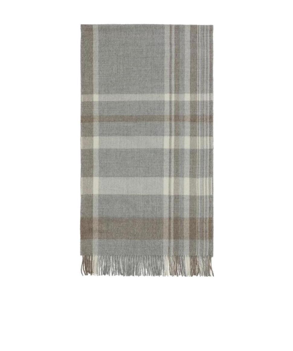 Weekend Max Mara Checkered Fringed Scarf In Gray