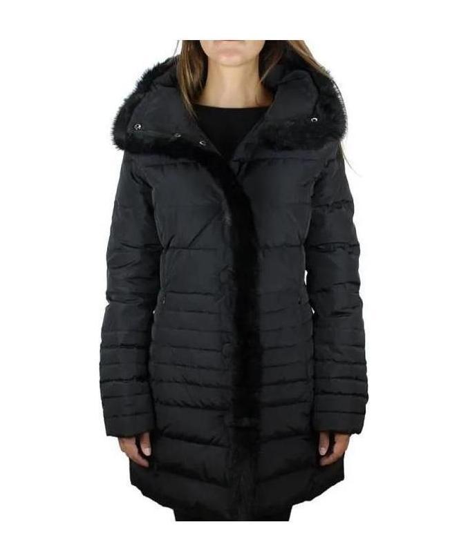 Shop Armani Jeans Down Jacket With Hairy Collar Logo In Black