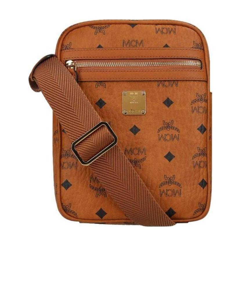 Mcm Logo-print Crossbody Messenger Bag In Brown